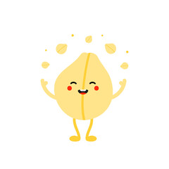 Cute smiling cartoon style chickpeas, chick pea seed character juggling, throwing up small chickpeas and confetti in the air. - 435624609
