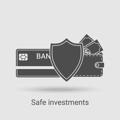 The safe investment icon.Secure financial information and secure money transfers.Vector illustration of the thin line icon.Black on a white background.Glyph silhouette.