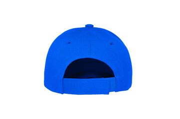 Baseball cap color blue close-up of back view on white background
