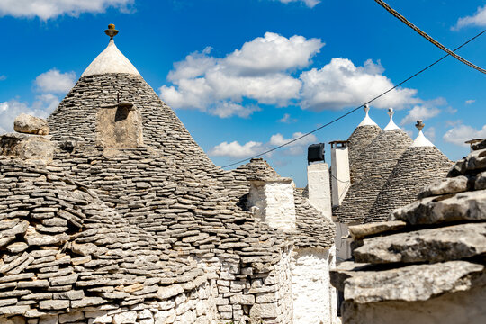 Details of the conical stone roofs of Trulli traditional houses, Alberobello, UNESCO World Heritage Site, province of Bari, Apulia, Italy