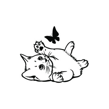 The kitten plays with a butterfly. File for cutting vinyl decal