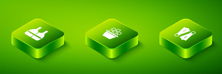 Set Isometric Ice bucket, Rubber flippers for swimming and Life jacket icon. Vector © Kostiantyn