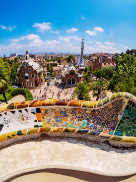 Parc Guell, famous park designed by Antoni Gaudi, UNESCO World Heritage Site, Barcelona, Catalonia