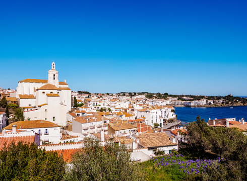 Townscape with Santa Maria Church, Cadaques, Cap de Creus Peninsula, Catalonia