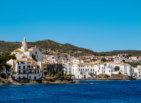 View towards the Santa Maria Church, Cadaques, Cap de Creus Peninsula, Catalonia