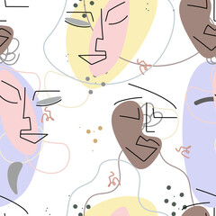 Face line pattern Abstract drawing seamless print