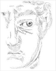David face of Michelangelos sculpture the biblical hero David. Half of David's face vintage line drawing or engraving illustration