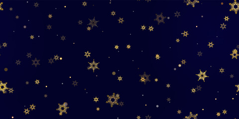 Gold Falling Snowflakes seamless pattern.