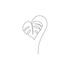 Monstera tropical leaf in continuous line drawing. Minimalist modern art. Vector illustration.