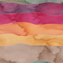 Fototapeta na wymiar Seamless chic colorful pattern of patterned hills in watercolor. High quality illustration. Wavy painted stripes with subtle hand drawn pattern overlay. Vivid stained wash painting seamless pattern.