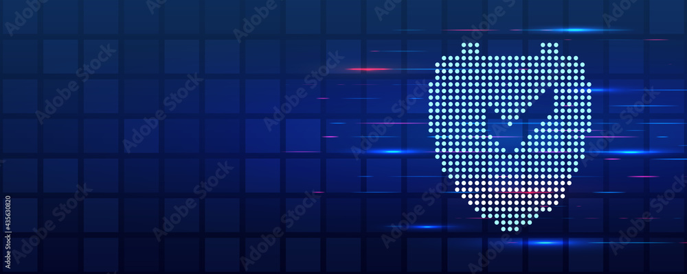 Poster An image of a shield icon made of dots. Data protection on the Internet. Web banner cyber security.