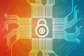 Closed Padlock on technology background, Technology security concept. Modern safety digital background. Lock Protection system, Cyber Security or internet network protection