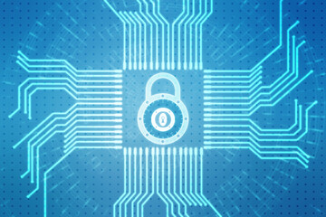 Closed Padlock on technology background, Technology security concept. Modern safety digital background. Lock Protection system, Cyber Security or internet network protection