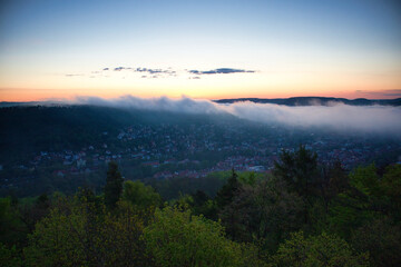 Sonnenaufgang über Jena vom Bismarckturm aufgenommen