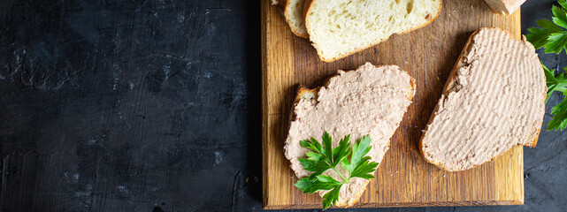 liver pate chicken appetizer meat sandwich fresh portion organic, wholesome dish on the table healthy food meal snack copy space food background rustic. top view