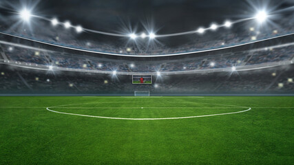 Fototapeta premium ball on the green field in soccer stadium. ready for game in the midfield