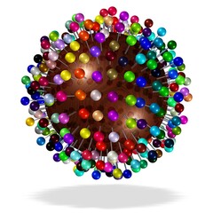 Holzkugel mit bunten Stecknadeln