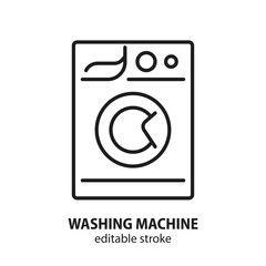 Washing machine line icon. Washer linear vector sign. Editable stroke.