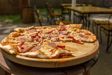 pizza on a wooden table