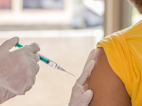 Patient Getting Vaccinated Against The Flu Covid19 Or Corona Virus Every Year By The Ministry Of Health At Hospital In Concept Illness, Outbreak, Healthcare In Life.