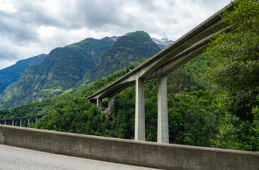 Concrete bridge of a highway in the Swiss mountains