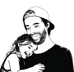 Father with his daughter in his arms. Vector