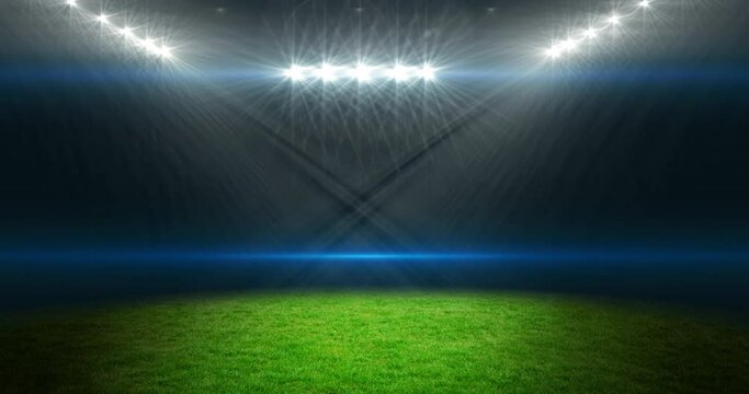 Animation of empty sports stadium with glowing spotlights