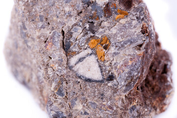 Macro minerals vanadinite stone on a white background