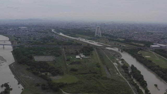 木曽川　増水　岐阜県　ドローン空撮