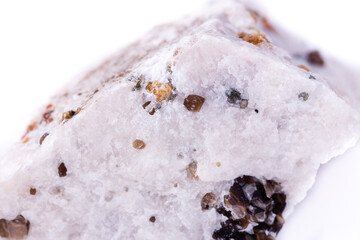 macro mineral calcite stone on a white background