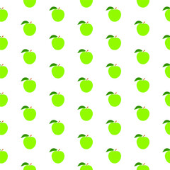 Seamless green apple pattern on white background