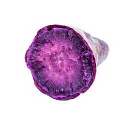Fototapeta premium Purple sweet potato cut in half on white background