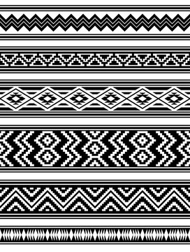 Seamless pattern brushes. Ethnic geometric style. Black and white colors. 