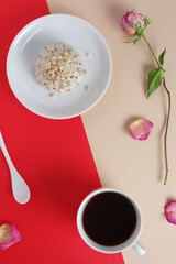 Coffee, cookie and rose