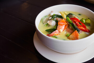 Tom yam soup with seafood. Traditional thai food.