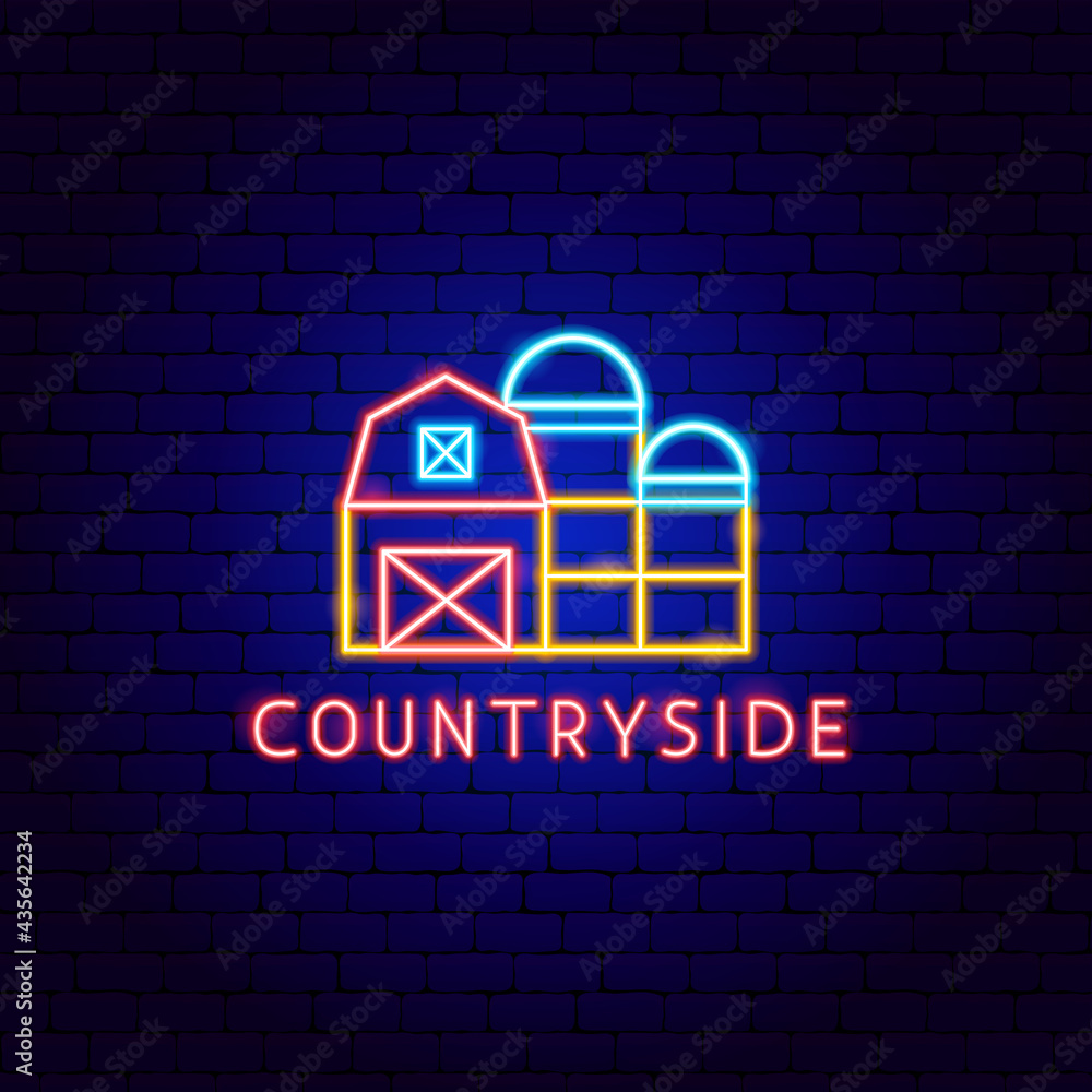 Poster countryside neon label