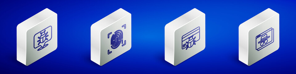 Set Isometric line System bug, Fingerprint, credit card and Browser incognito window icon. Vector