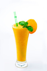 Fresh summer cocktail with orange and mint on white background. Healthy food.