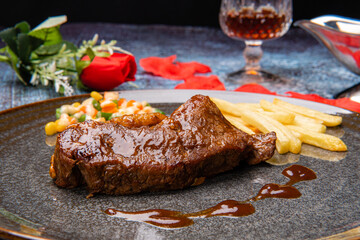Beef Steak - BBQ Strip Steak or Grilled Beef Strip Loin Steak Australia Grade A with French fries