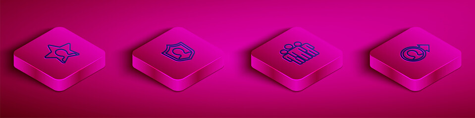 Set Isometric line Head hunting, User protection, Users group and Create account screen icon. Vector