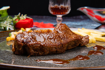 Beef Steak - BBQ Strip Steak or Grilled Beef Strip Loin Steak Australia Grade A with French fries