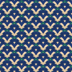 Japanese Watercolor Seamless Pattern. Tie-Dye, Wabi Sabi. Floral Geometric Female Winter Pattern. Distressed Paint Brush Oriental Teal. Watercolor Brush Paint. Geometric Hand Painted Textile Texture.