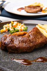 Beef Steak - BBQ Strip Steak or Grilled Beef Strip Loin Steak Australia Grade A with French fries