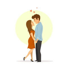 happy couple in love holding hand, looking at each other romantic vector illustration