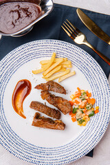 Beef Steak - BBQ Strip Steak or Grilled Beef Strip Loin Steak Australia Grade A with French fries