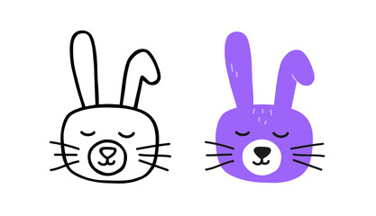 Cute head rabbit. Children's sketch drawing. Hand drawn vector illustration hare.