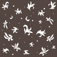 Pattern with vintage white leaves on gray background