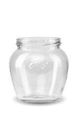 Transparent round jar with thread on a white background isolate