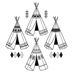 Tribal Teepee Tent Design Elements Set - obrazy, fototapety, plakaty