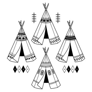 Tribal Teepee Tent Design Elements Set
